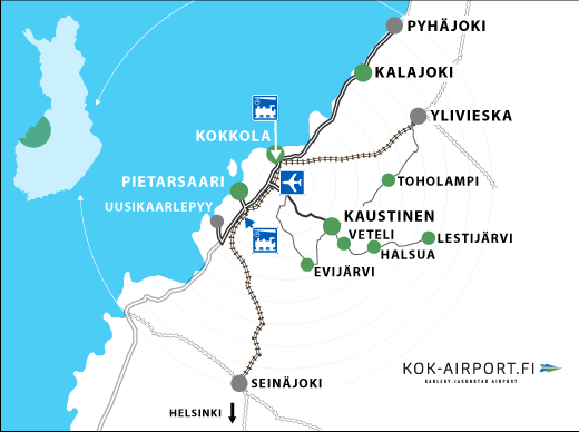Kokkola-Pietarsaaren lentoasema palvelee Kokkolan, Pietarsaaren, Kaustisen  ja Kalajoen alueen matkustajia ja yrityksiä. Sujuvien liikenneyhteyksien  ansiosta KOK-airport on nopea ja kätevä portti maailmaan myös kauempaa  tuleville matkustajille ...